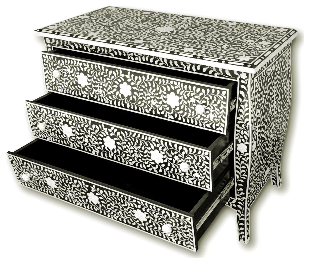 Curved French Provincial Style Bone Inlay Dresser Chest of drawers
