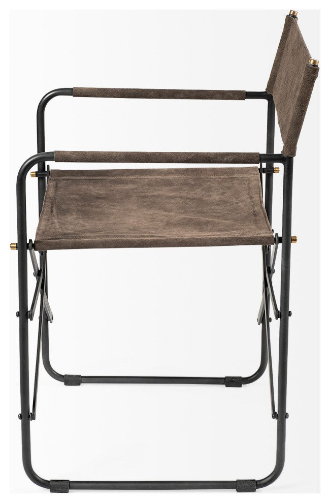 Direttore Brown-Gray Suede With Black Metal Folding Frame Dining Chair