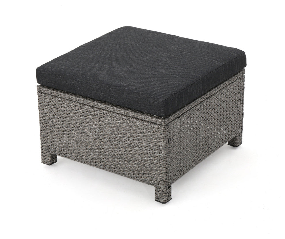 GDF Studio Lorita Outdoor 5-Piece Gray Wicker Sectional Sofa With Black Cushions
