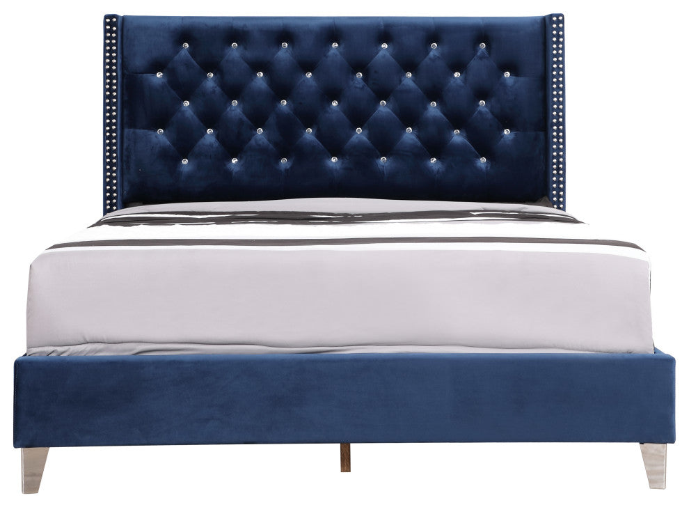 Chester Upholstered Velvet Bed, Navy, Full