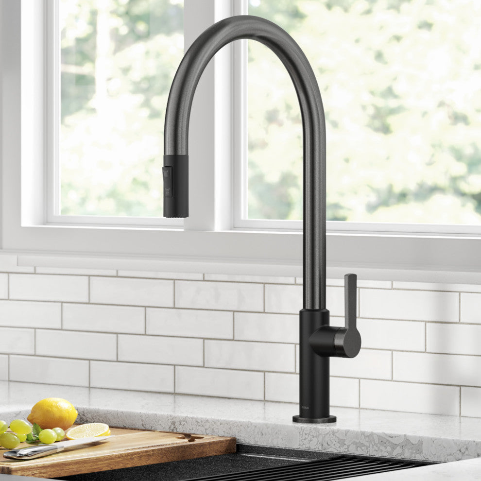 Oletto Pull-Down 1-Hole Kitchen Faucet, Matte Black/ Spot Free Black Stainless