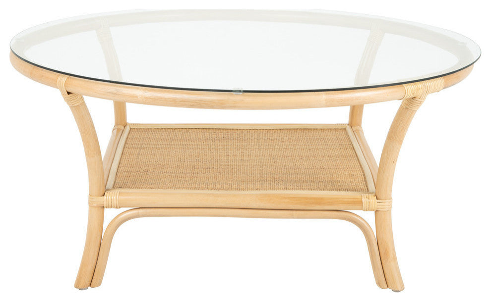 Visayas Rattan Coffee Table with Glass Top, Natural