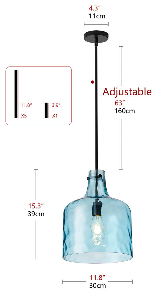 Modern Clear Water Glass Jar Pendant Light For Over Dining Room Table, Blue