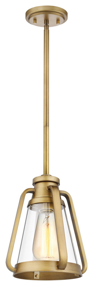 Everett 1-Light 7-Inch Mini Pendant, Natural Brass With Clear Glass