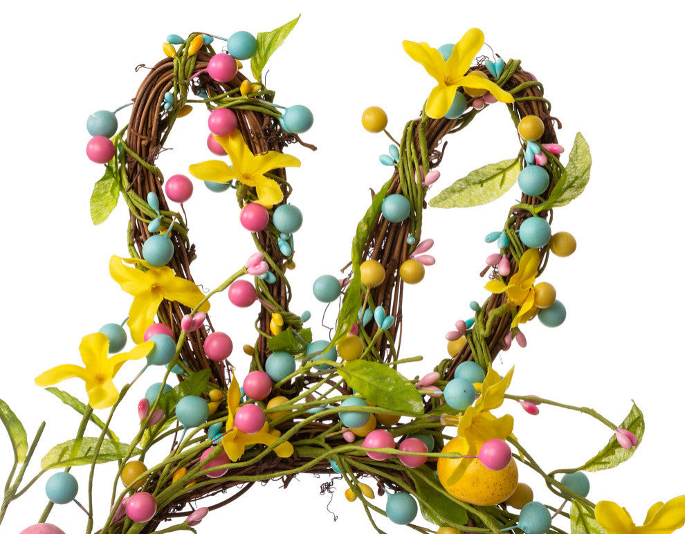 24.5"H Easter Bunny Shaped Wreath With Eggs and Satin Ribbon Bow