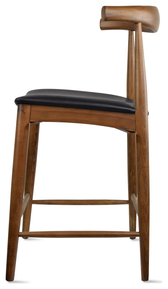 Set of 2 Solid Wood Farmhouse 25" Counter Stool with Faux Leather Cushion, Espresso