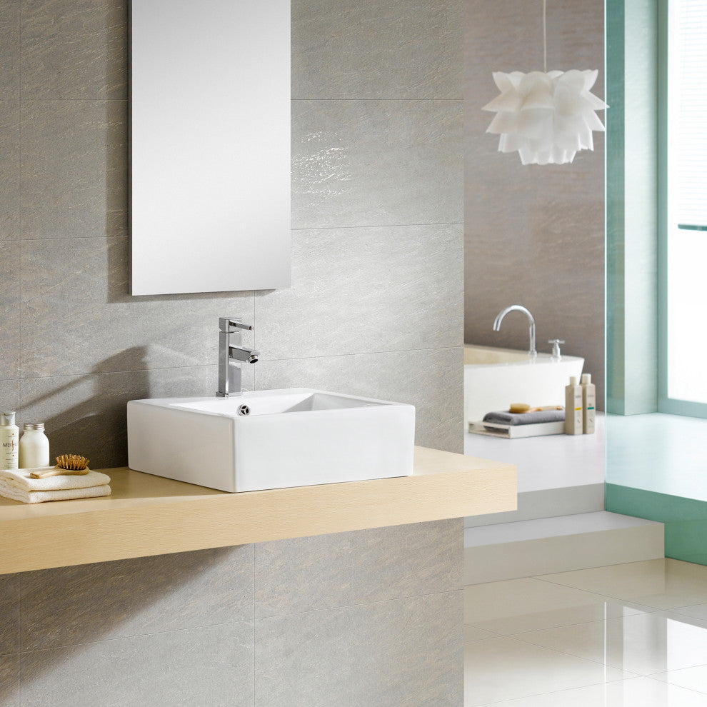 Fine Fixtures Square Vessel Sink Vitreous China With Overflow