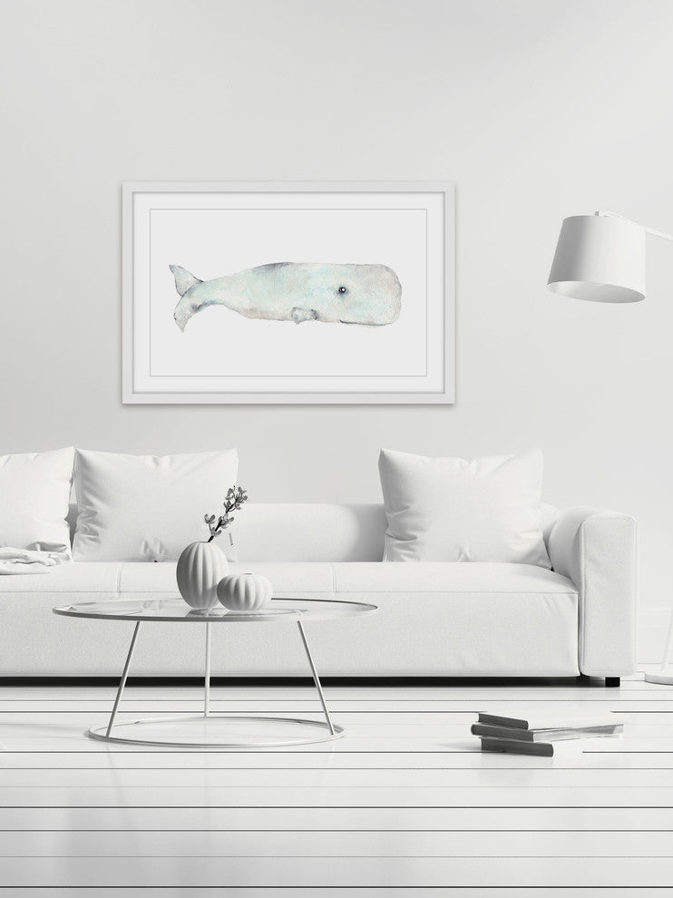 Marmont Hill, "Happy Whale" by Thimble Sparrow Framed Painting Print, 30x20