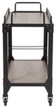 Light Oak Wood and Iron Kitchen Serving and Bar Cart With Wine Glass Holders