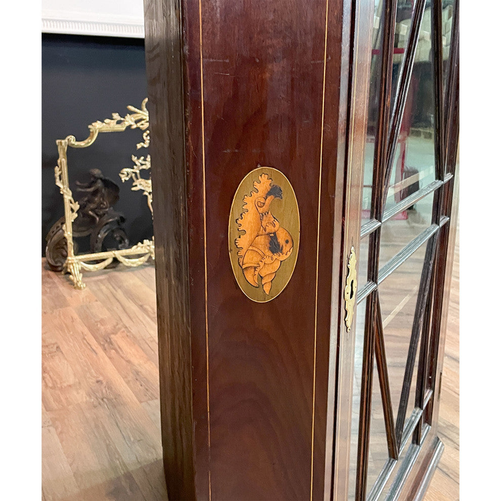NVIN0352 Antique Inlaid Hanging Mahogany Corner Cabinet