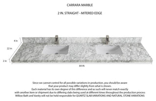 Boston 84 Double Sink Bath Vanity in Evergreen 2" Carrara Marble