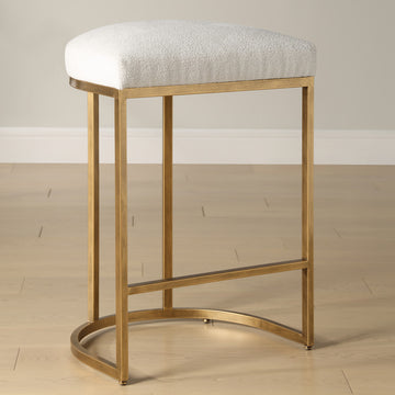 Uttermost Coastal Counter Stool, 26.25", Cream/Brass