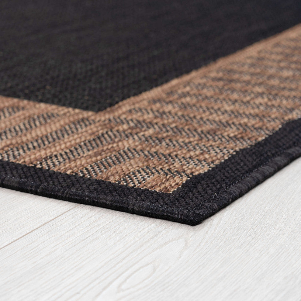 Elgin Transitional Striped Border Black/Gold Indoor/Outdoor Area Rug, 8'x10'