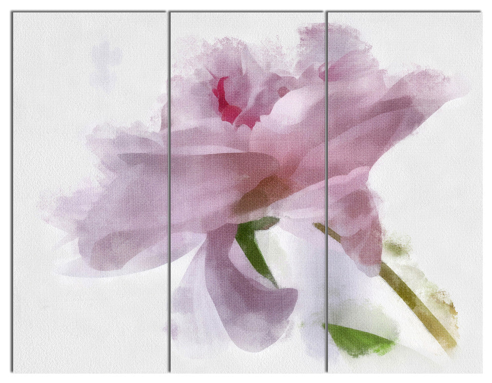 Light Blue Flower with Paint Splashes, Floral Canvas Artwork, 36x28, 3 Panels