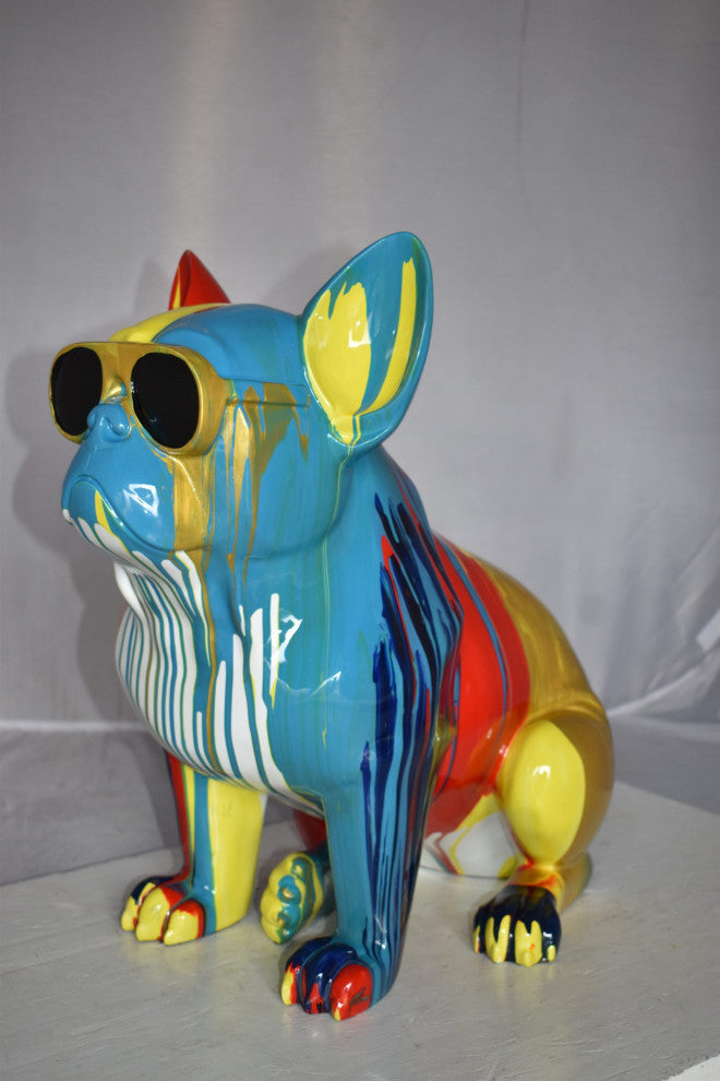 Graffiti Looking French Bulldog with Glasses Resin Statue Size: 19" x 12" x 19