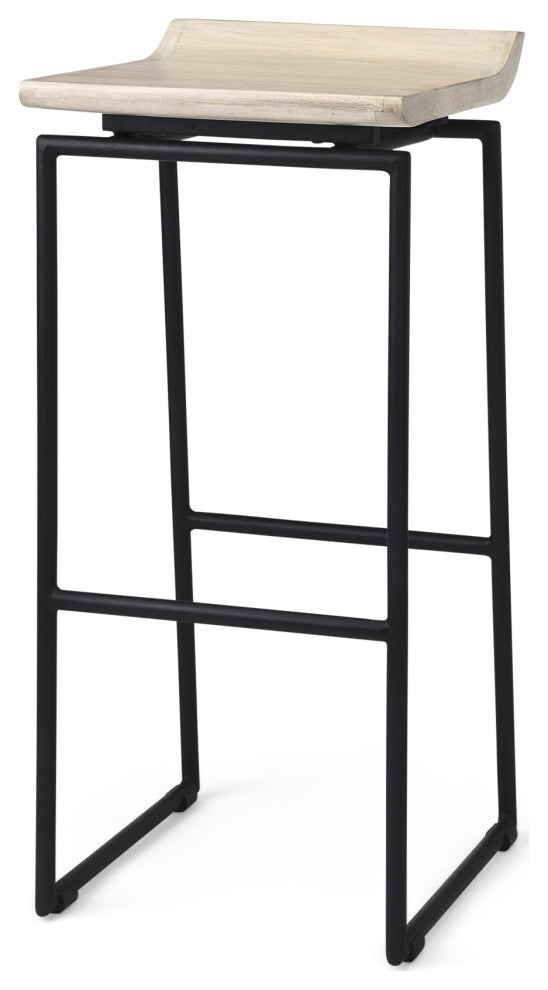 Givens Blonde Solid Wood with Black Metal Frame Bar Stool