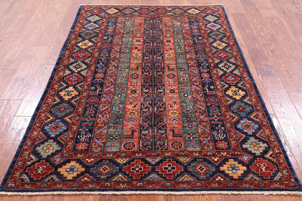 4' 2" X 5' 10" Hand Knotted Persian Gabbeh Shall Rug Q5155