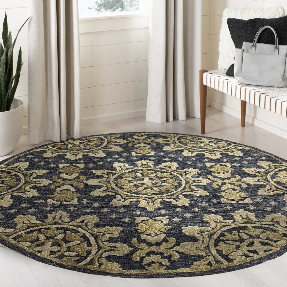 5" Round Gray and Beige Decorative Area Rug