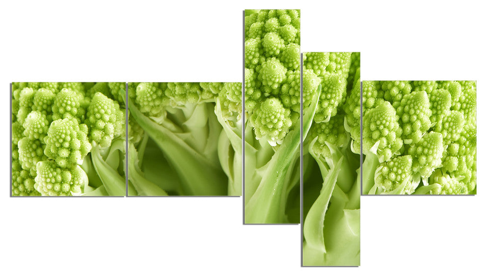 Fresh Green Romanesco Florets, Floral Canvas Art Print, 60"x32", 5 panels