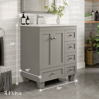 Eviva Happy 30"Wx18" Bathroom Vanity, White Carrara Quartz Countertop