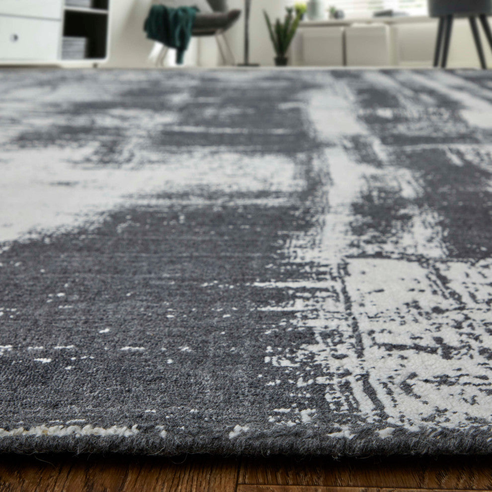 Eshwar R8929 Modern/Industrial/Global Rug, Black/White, 9'x12'