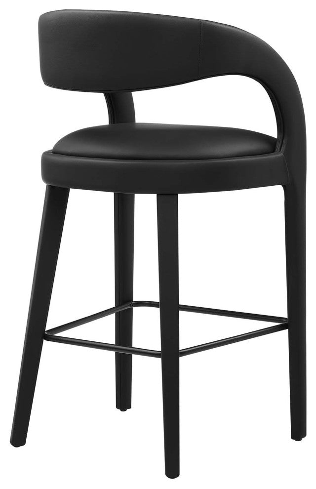 Pinnacle Vegan Leather Bar Stool Set of 2, Black Black