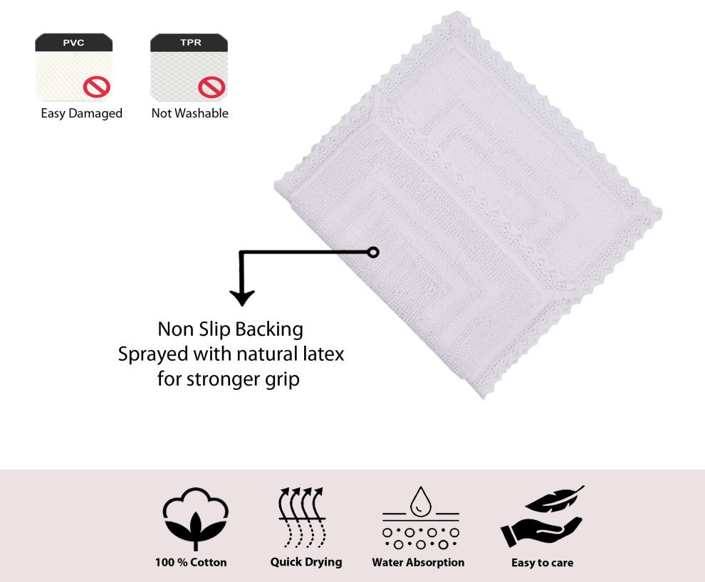 Opulent Reversible Bath Rug Set, 24x40 Rectangle, White