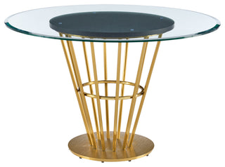 Veronica 48" Round Glass Tabletop Gold Stainless Steel Base Dining Table