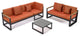 LeisureMod Chelsea Modern Black 3 Piece Outdoor Aluminum Sectional Set for Patio, Orange