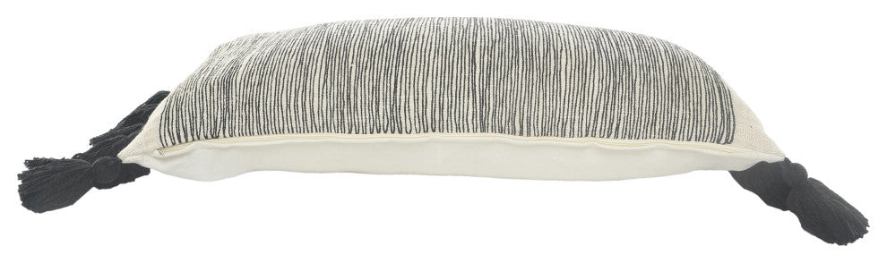 Distressed Gray and Black Fringe Pillow