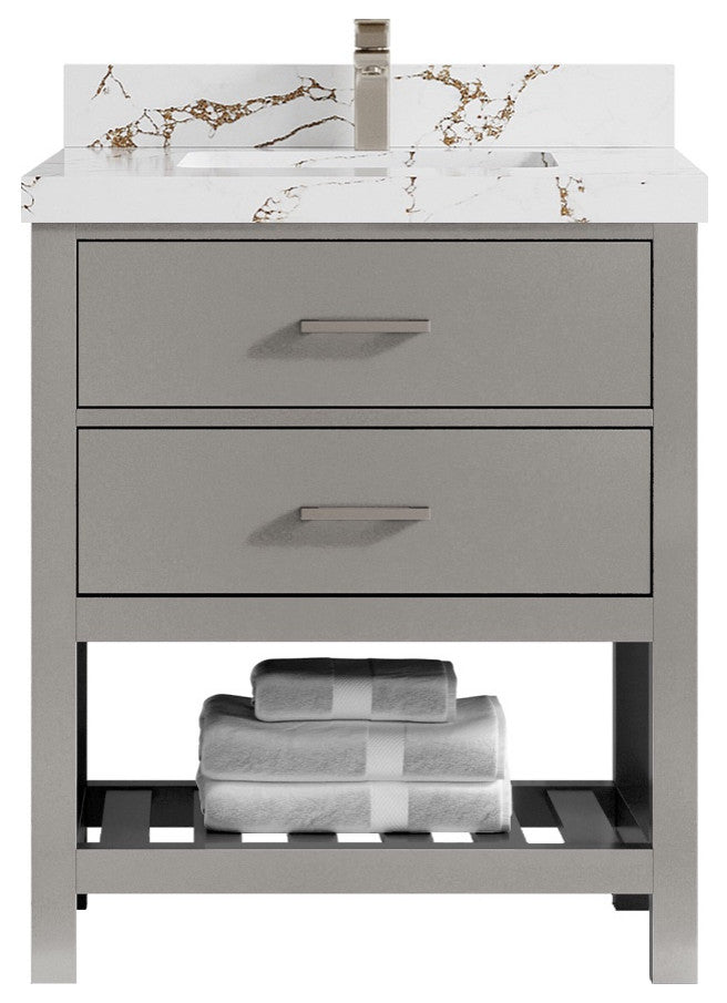 Parker 30 Single Sink Bath Vanity in Elephant Skin Gray  2" Viola Brown