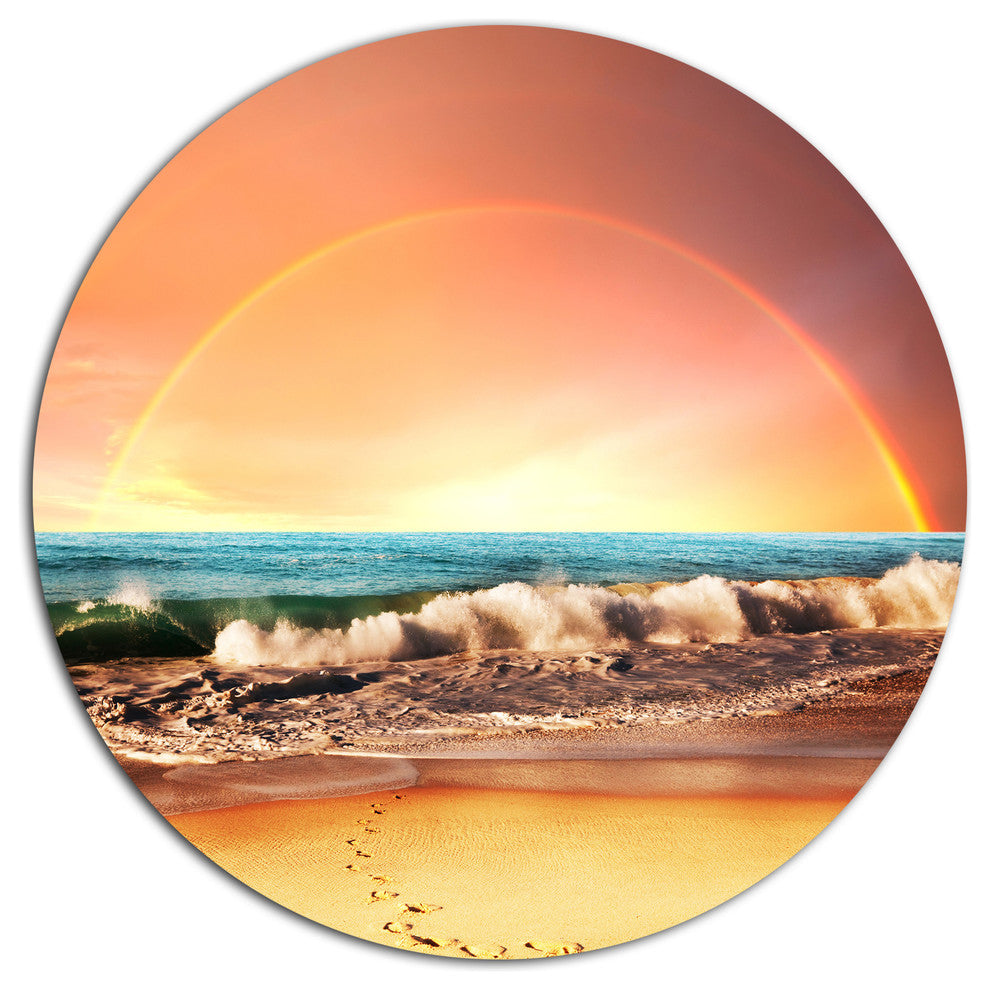 Majestic Rainbow Over Seashore, Landscape Round Wall Art, 36"