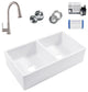 Turner White Fireclay 33" Double Bowl Farmhouse Undermount Kitchen Sink Kit