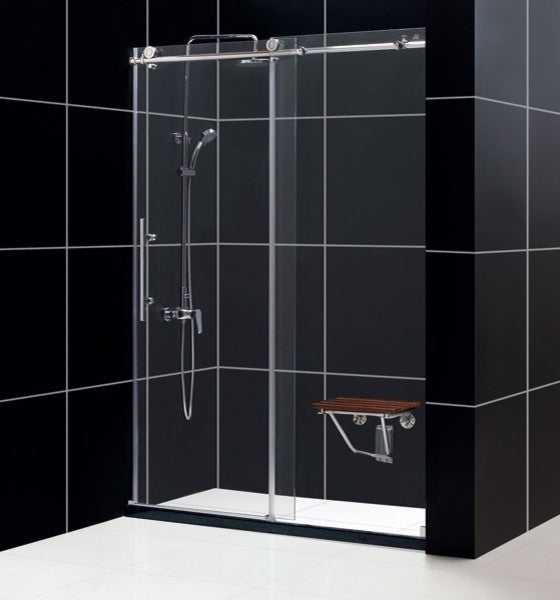 DreamLine Enigma-X Fully Frameless Sliding Shower Door, Brushed Stainless Steel