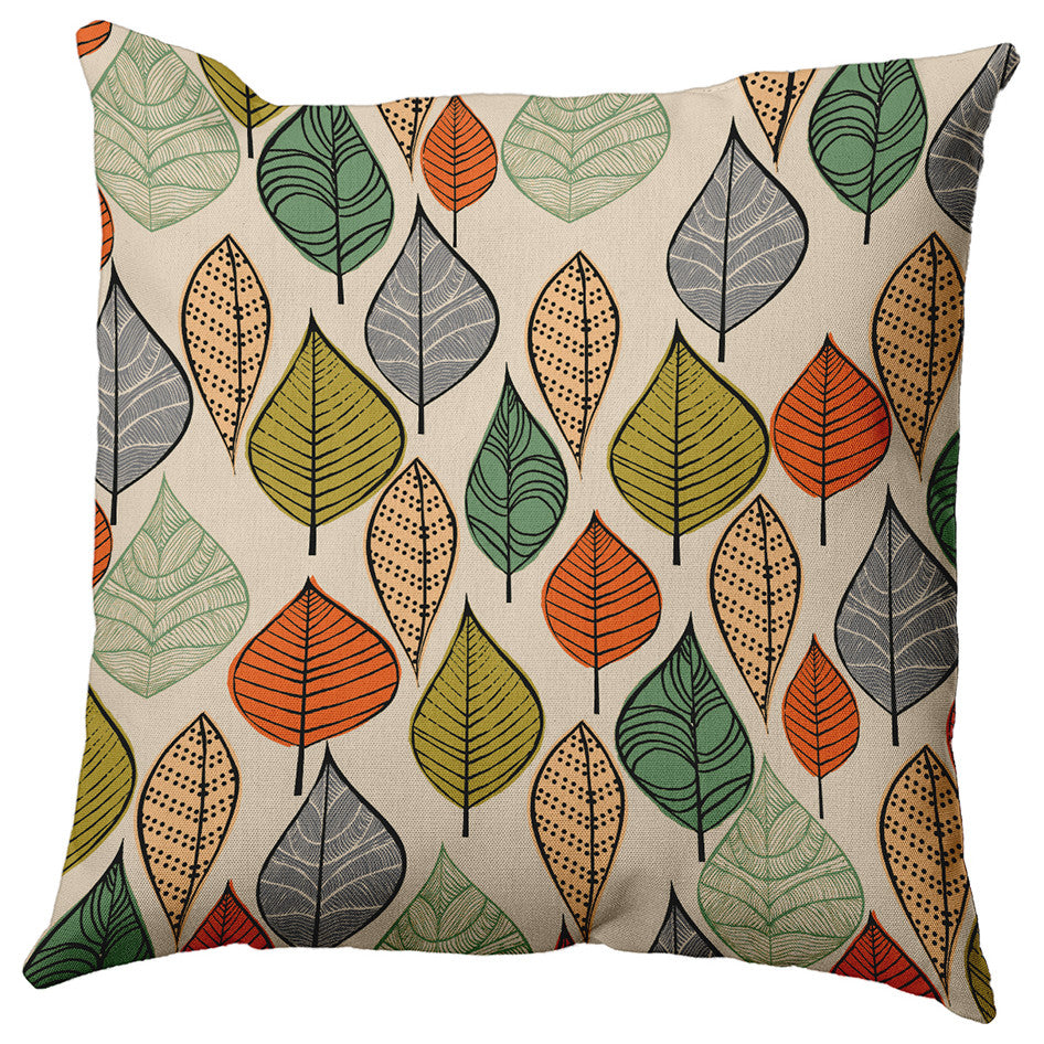 18" x 18" Autumn Leaves Decorative Throw Pillow, Muted Gold