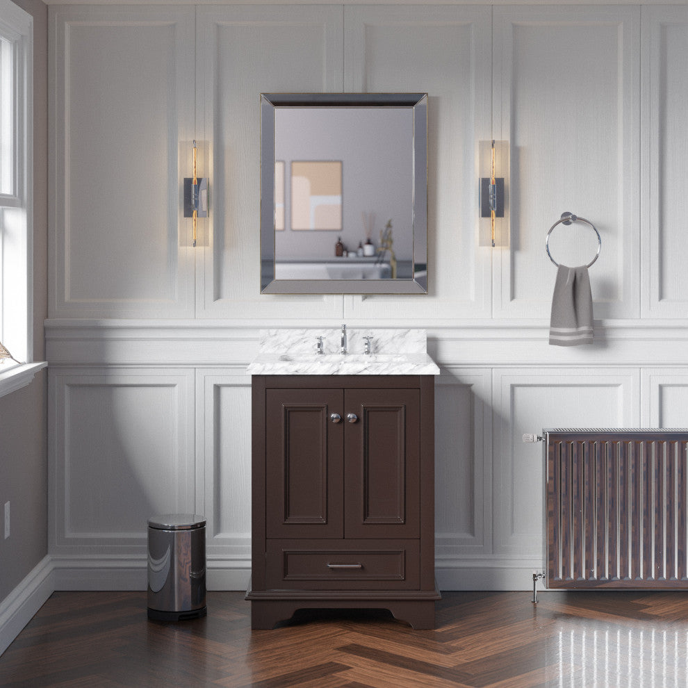 Nantucket 24" Bathroom Vanity, Chocolate, Carrara Marble