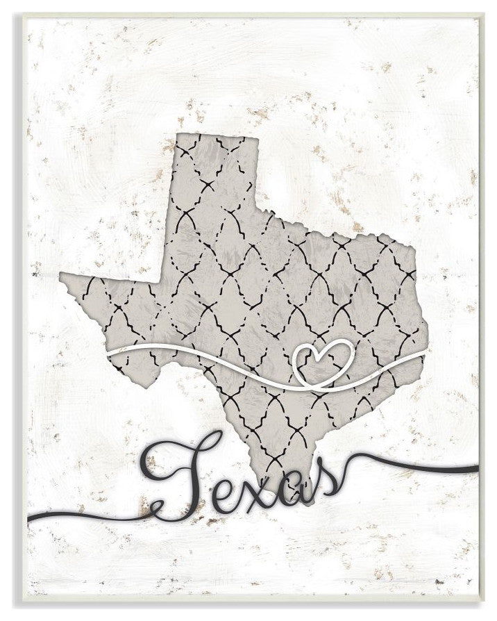 Stupell Industries Texas Patterned Grey US State Design, 10 x 15