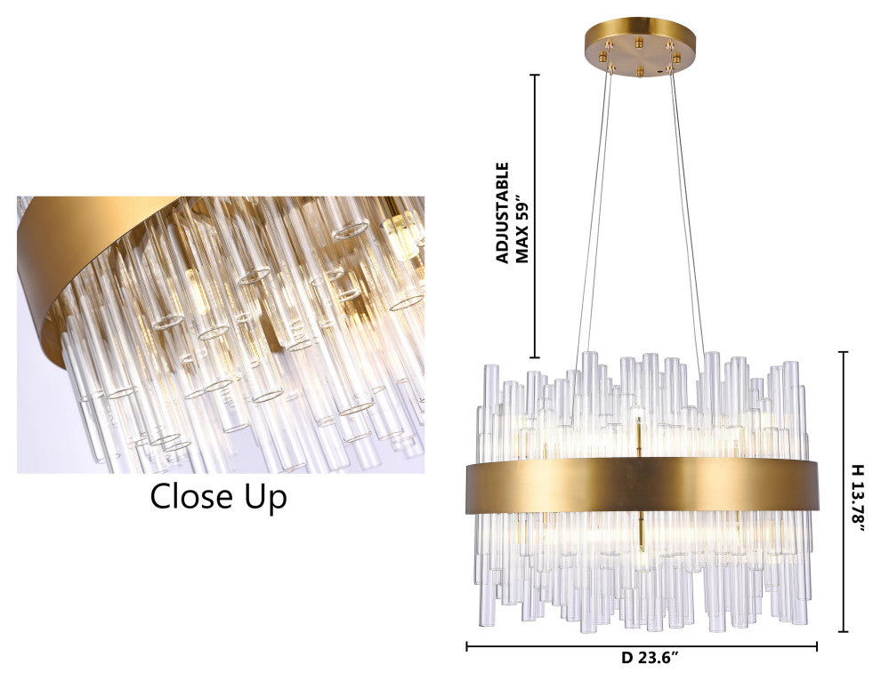 Matte Gold Chandelier With Glass Rods