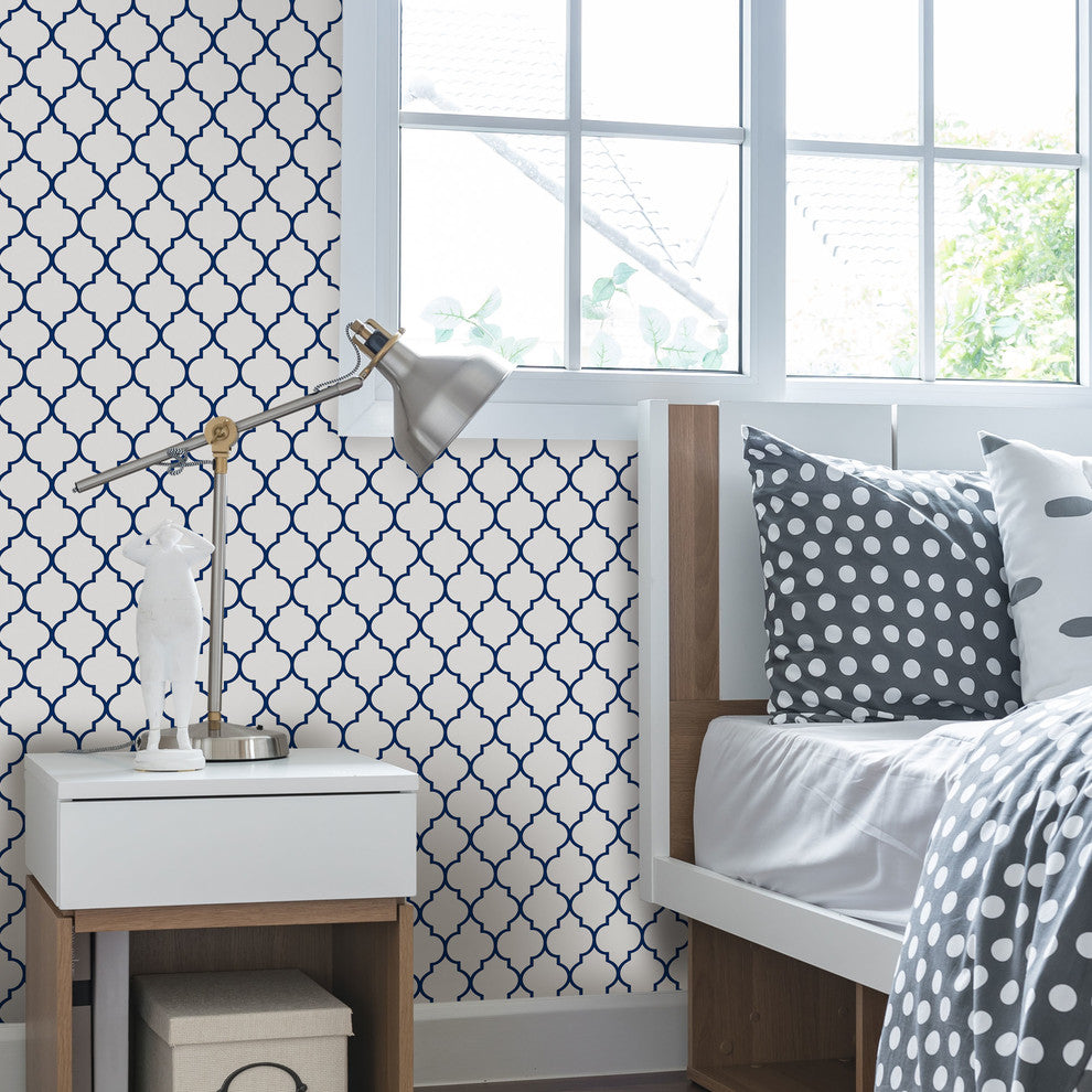 Moroccan Small Pattern Wallpaper, Navy, Peel and Stick, 24"x108"