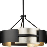 Lowery Collection 19" Three-Light Matte Black/Silver Leaf Semi-Flush Mount