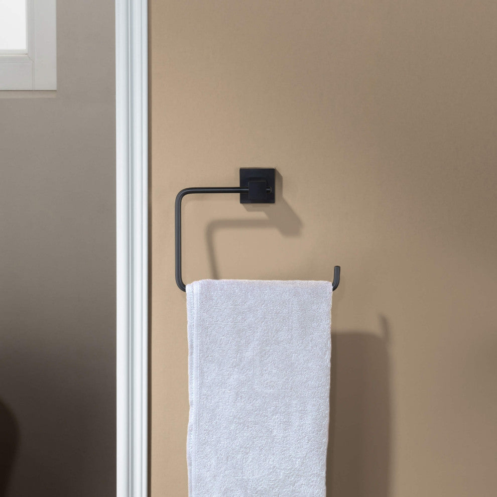 Cube Bathroom Towel Ring, Matte Black