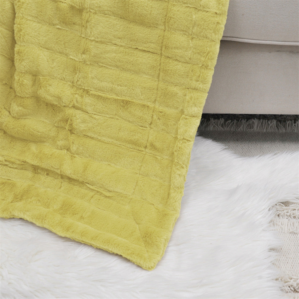 Super Mink Faux Fur Throw Blanket, Jojoba Yellow, 50"x60"
