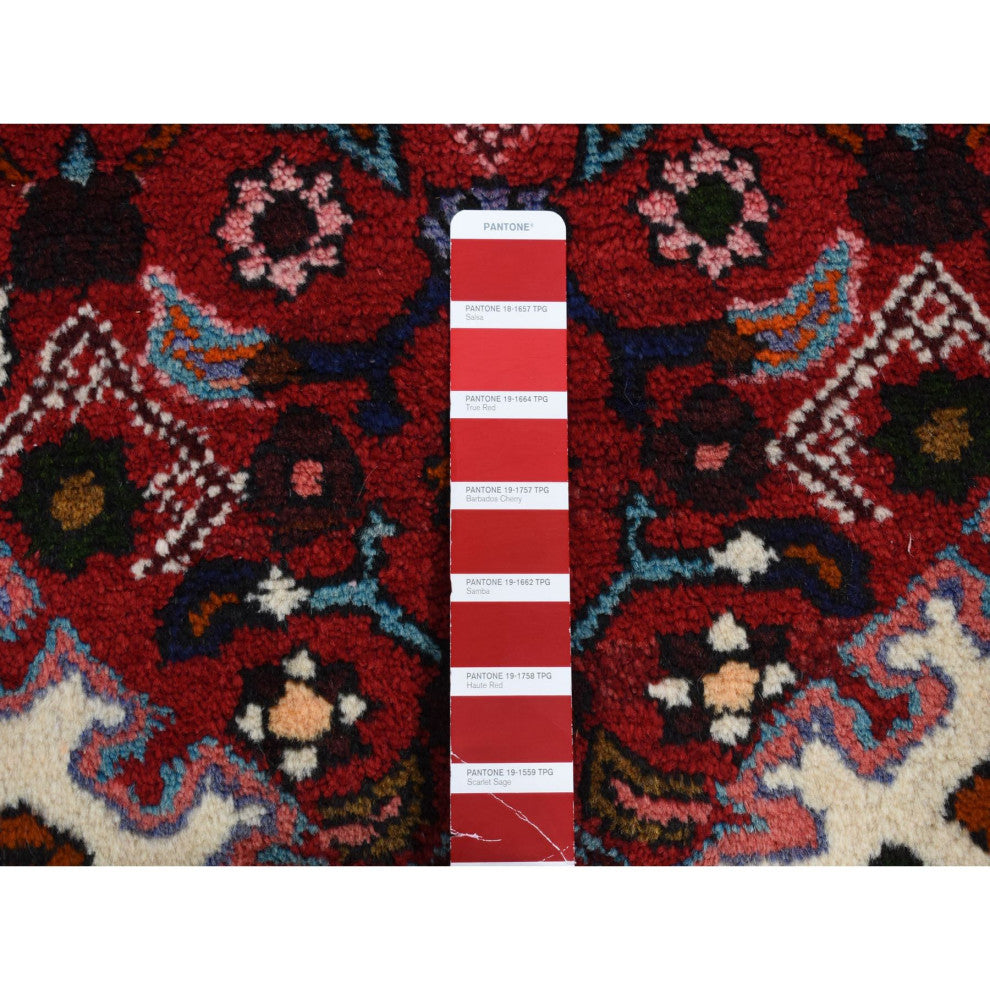 Maroon Red New Persian Bohemian Hamadan Pure Wool Hand Knotted Rug 3'7" x 4'8"