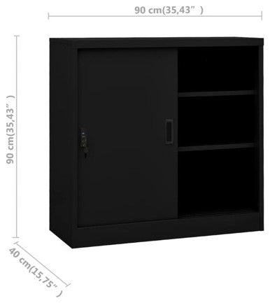 vidaXL Office Cabinet with Sliding Door Black 35.4" Steel Storage Side Cabinet