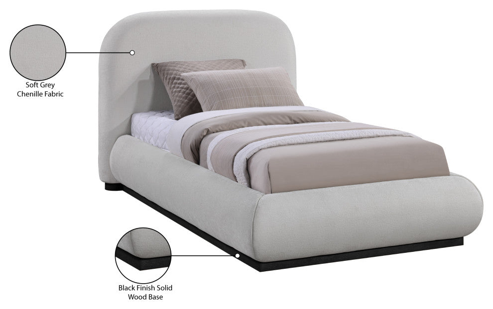 Vaughn Bed, Gray, Twin, Chenille Fabric, Black Finish
