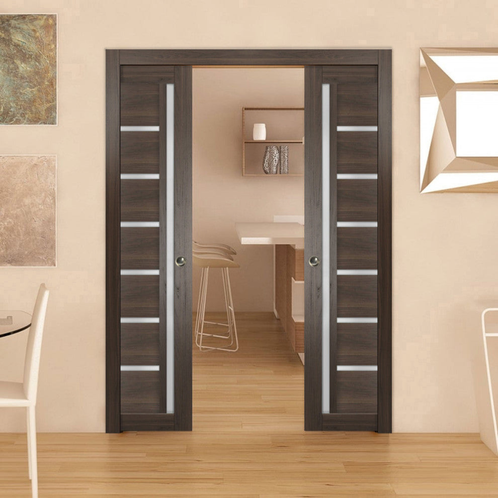 Slab Barn Door Frosted Glass 30 x 96, Quadro 4088 Chocolate Ash
