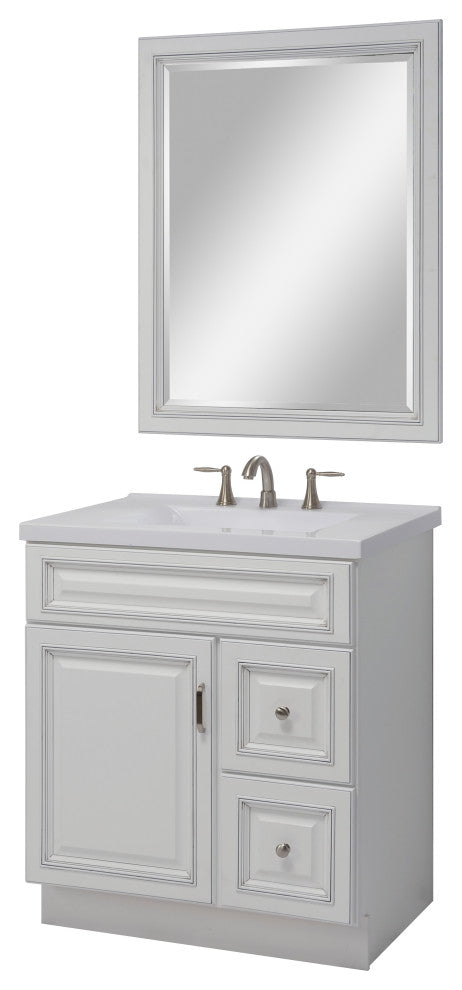 Riley 30" 1 Door, 2 Drawer Vanity, White, Right