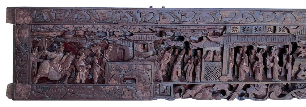 Chinese Dimensional Opera People Horses Carving Wood Wall Panel Hws3078