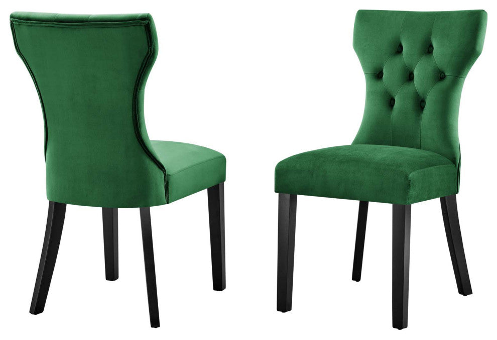 Side Dining Chair, Set of 2, Green, Velvet, Modern, Cafe Bistro Hospitality