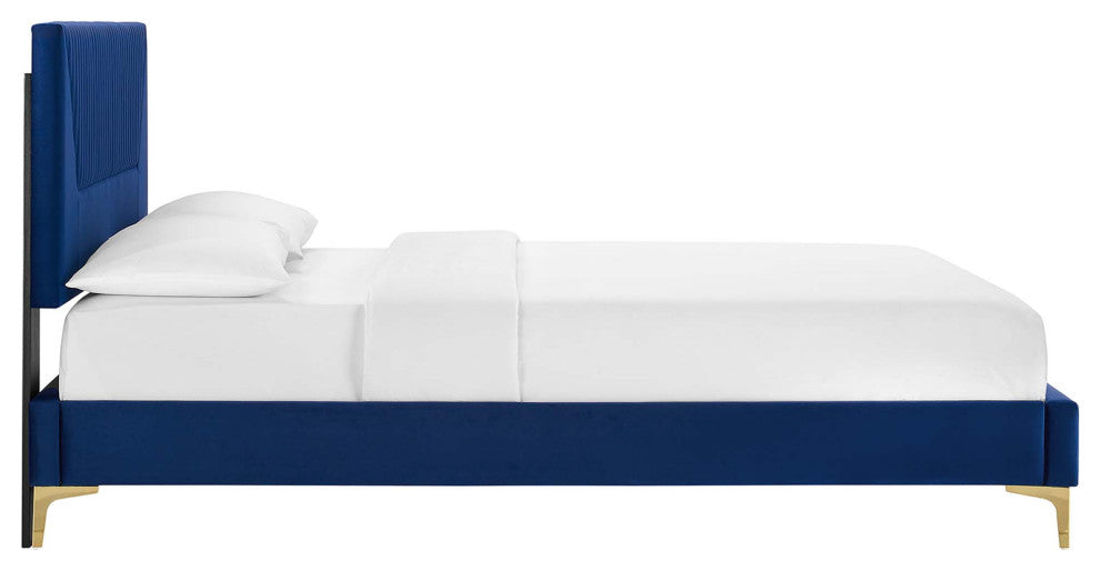 Yasmine Channel Tufted Performance Velvet Twin Platform Bed, Navy